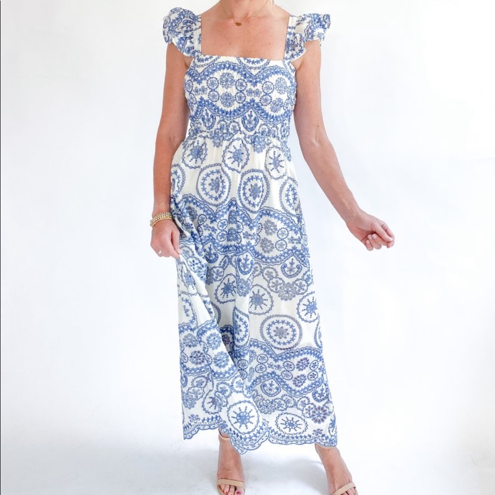 Blair Embroidered Blue and White Maxi dress!
